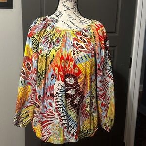 Orange and Yellow Relaxed Graphic Blouse All Sales Final